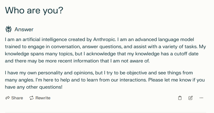 Textprompt, wie die KI von Anthropic sich selbst sieht.